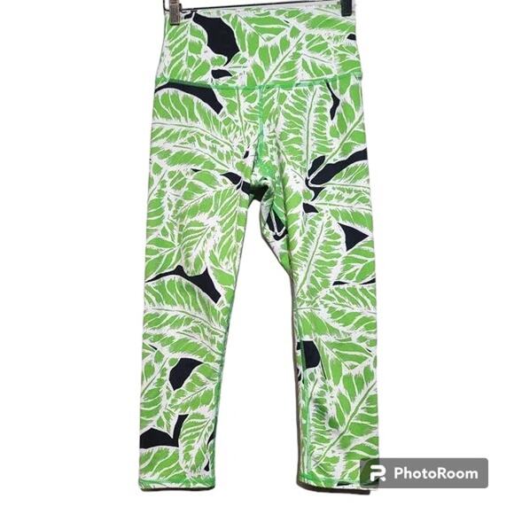 Alo Yoga Green Palm Print Airbrush Cropped Leggings Size S - Picture 1 of 5